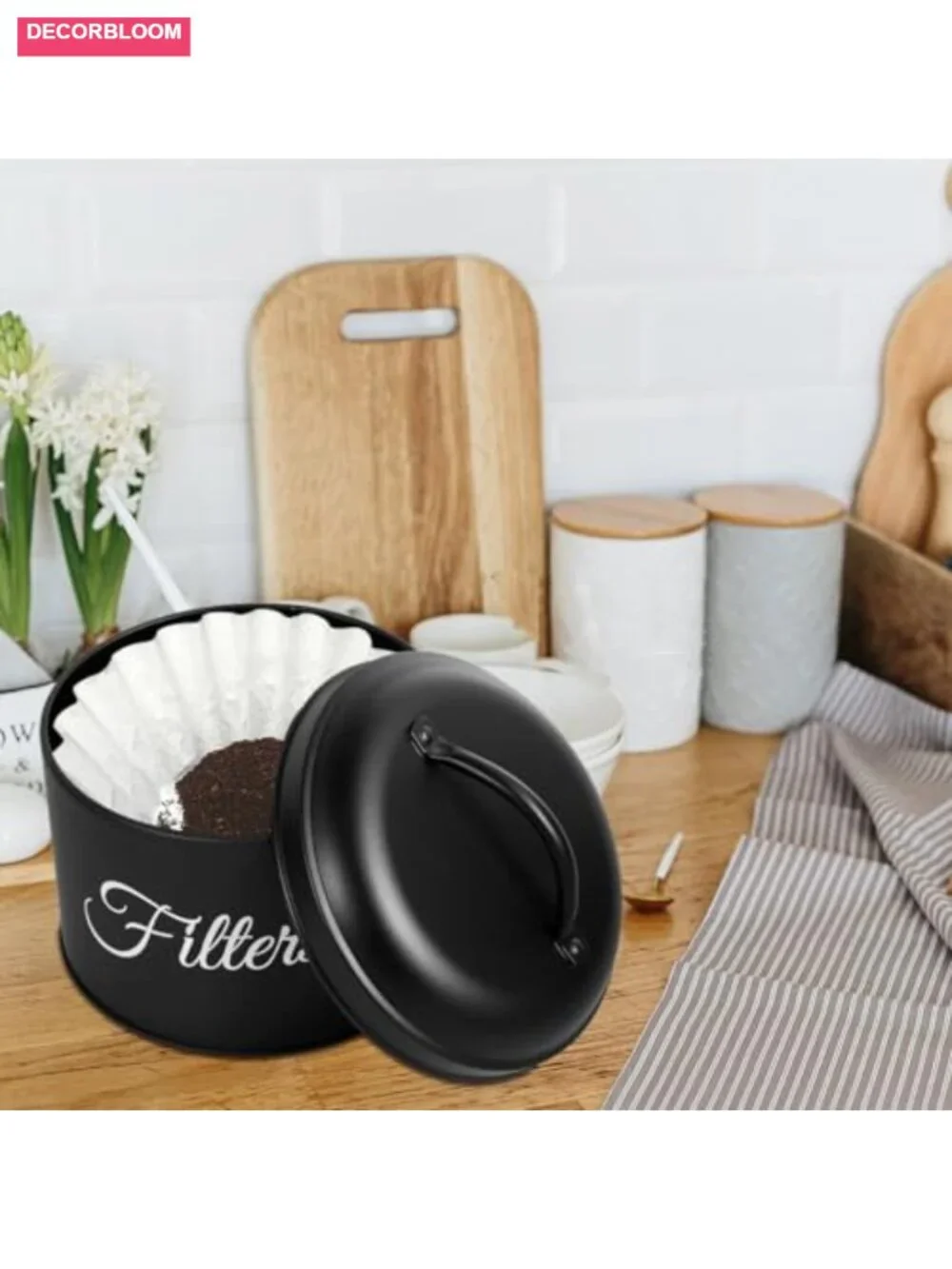 Coffee Filter Holder with Stainless Steel Lid, 60oz Large Capacity Storage